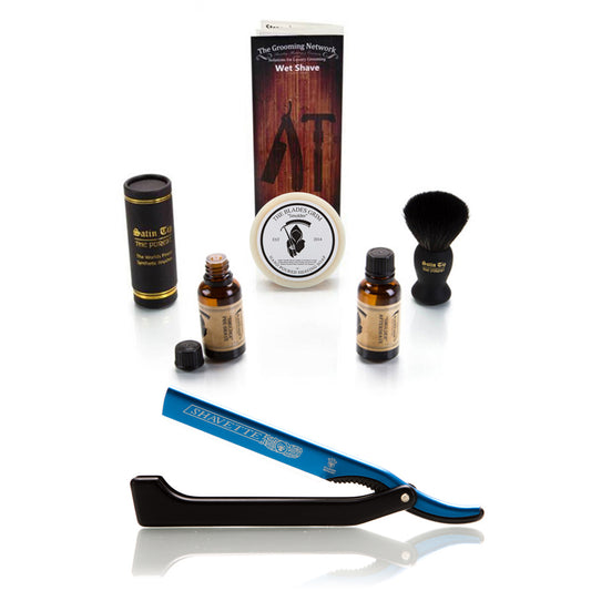 Dovo 'Shavette' Blue With Black Handle with 6 Piece Shave Set
