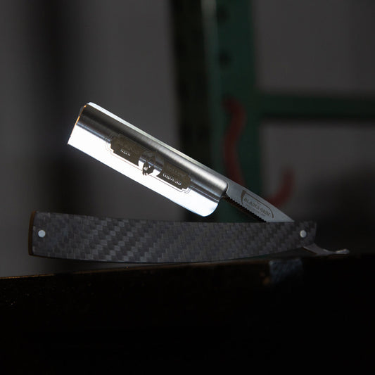 Grim Blades 6/8 Square Tip Straight Razor In Carbon Fiber