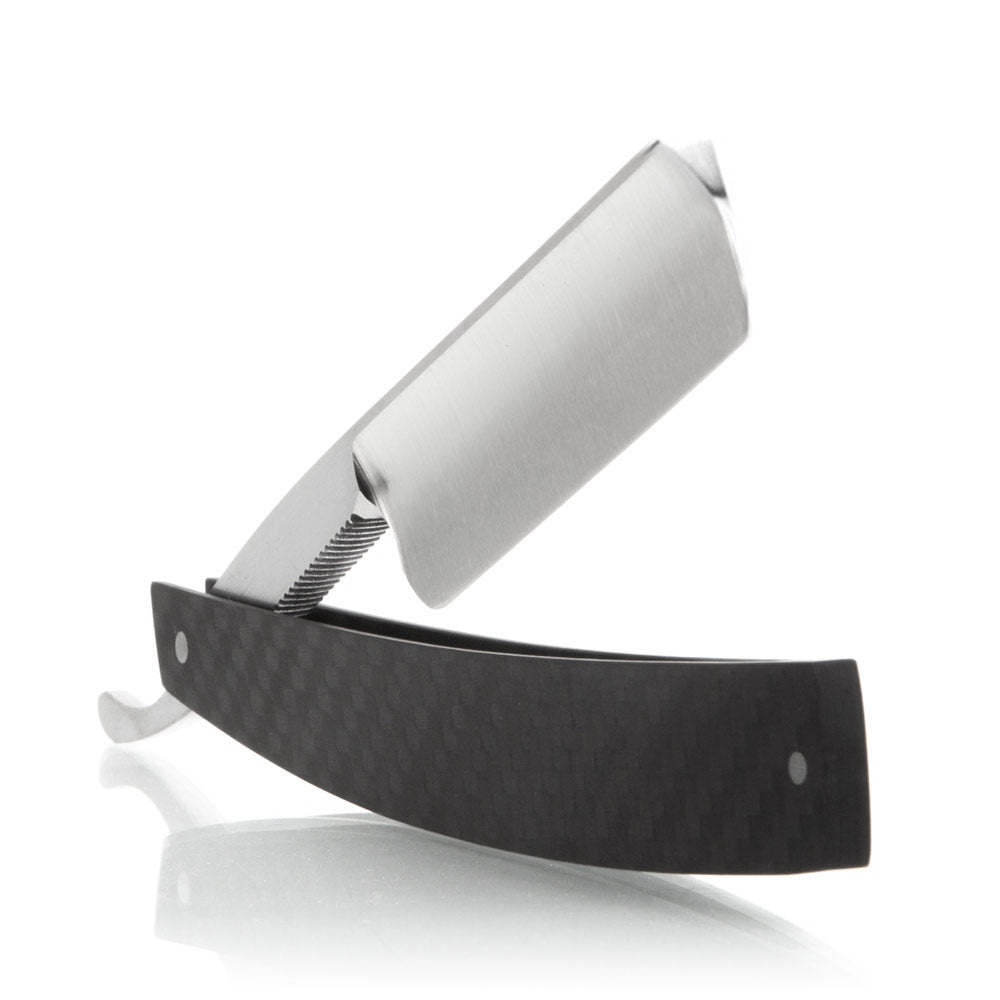 Grim Blades Round Tip Straight Razor In Carbon Fiber Scales and Luxury Kit