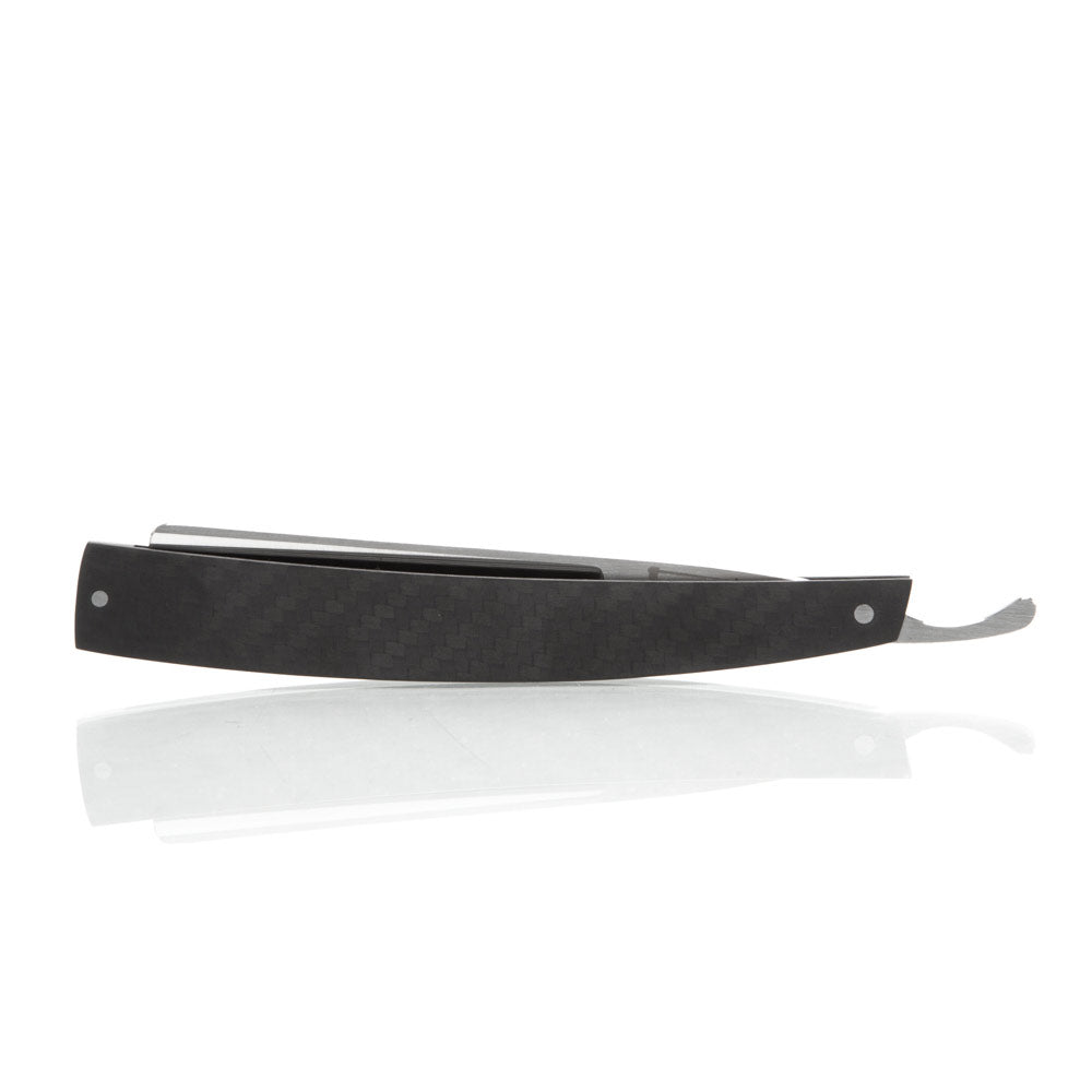 Grim Blades Round Tip Straight Razor In Carbon Fiber Scales and Luxury Kit