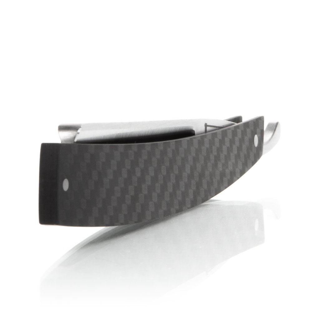 Grim Blades Round Tip Straight Razor In Carbon Fiber Scales and Luxury Kit