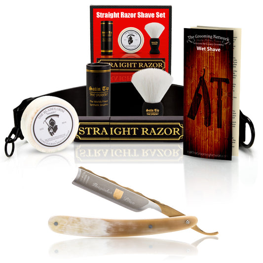 Dovo "Bergischer Lowe" Buffalo Horn 5/8" Straight Razor with Luxury Shave Set