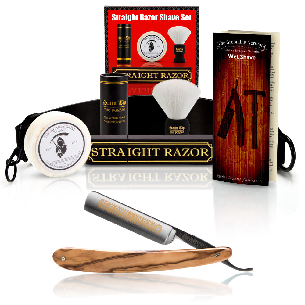 Dovo "Inox" Olive Wood 5/8" Straight Razor with Luxury Shave Set
