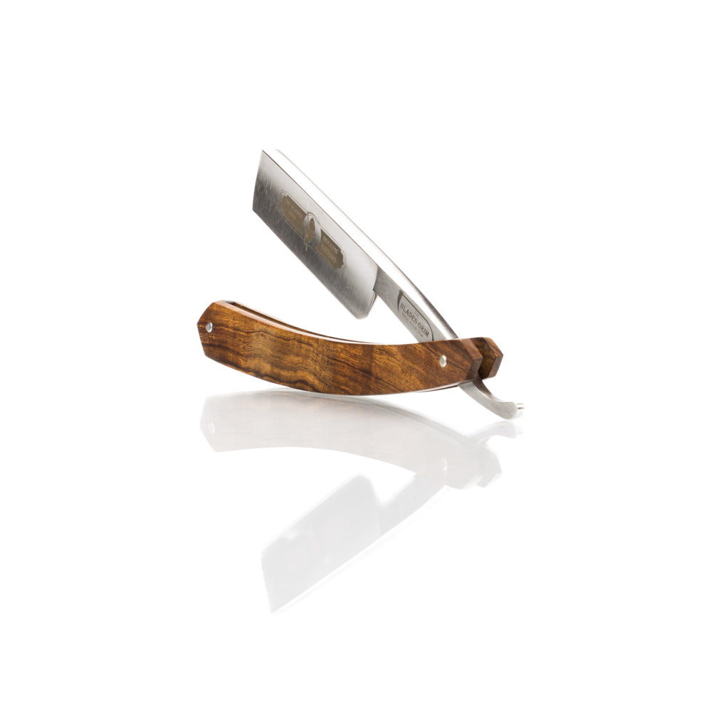 Grim Blades Round Tip Exotic Rosewood Straight Razor with Luxury Kit
