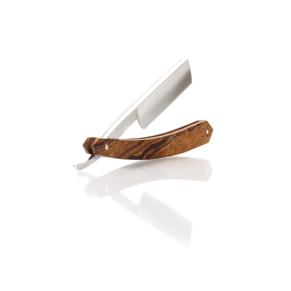 Grim Blades Round Tip Exotic Rosewood Straight Razor with Luxury Kit