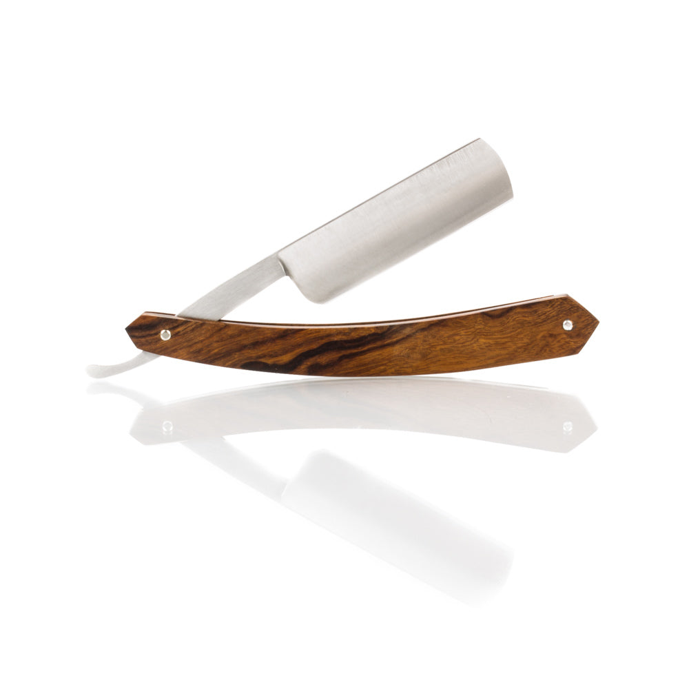 Grim Blades Round Tip Exotic Rosewood Straight Razor with Luxury Kit