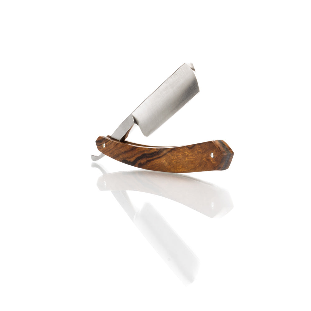 Grim Blades Round Tip Exotic Rosewood Straight Razor with Luxury Kit