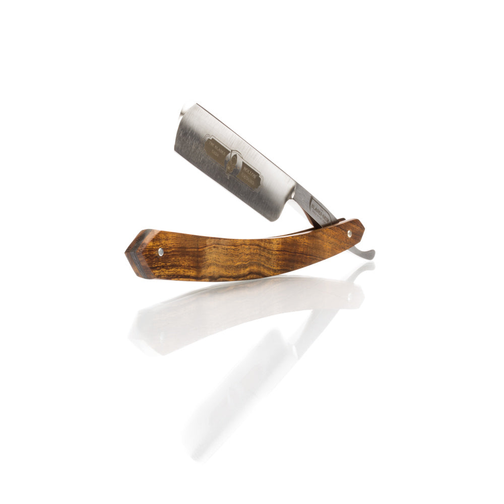 Grim Blades Round Tip Exotic Rosewood Straight Razor with Luxury Kit