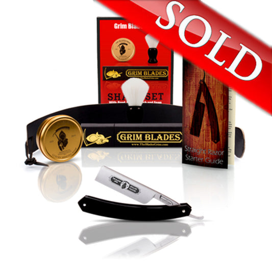 Grim Blades Square Tip Straight Razor In Black Acrylic Scales and Luxury Kit