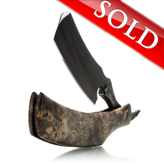 Dylan Farnham Custom Straight Razor With Damscus Inlay and Burl Wood Scales